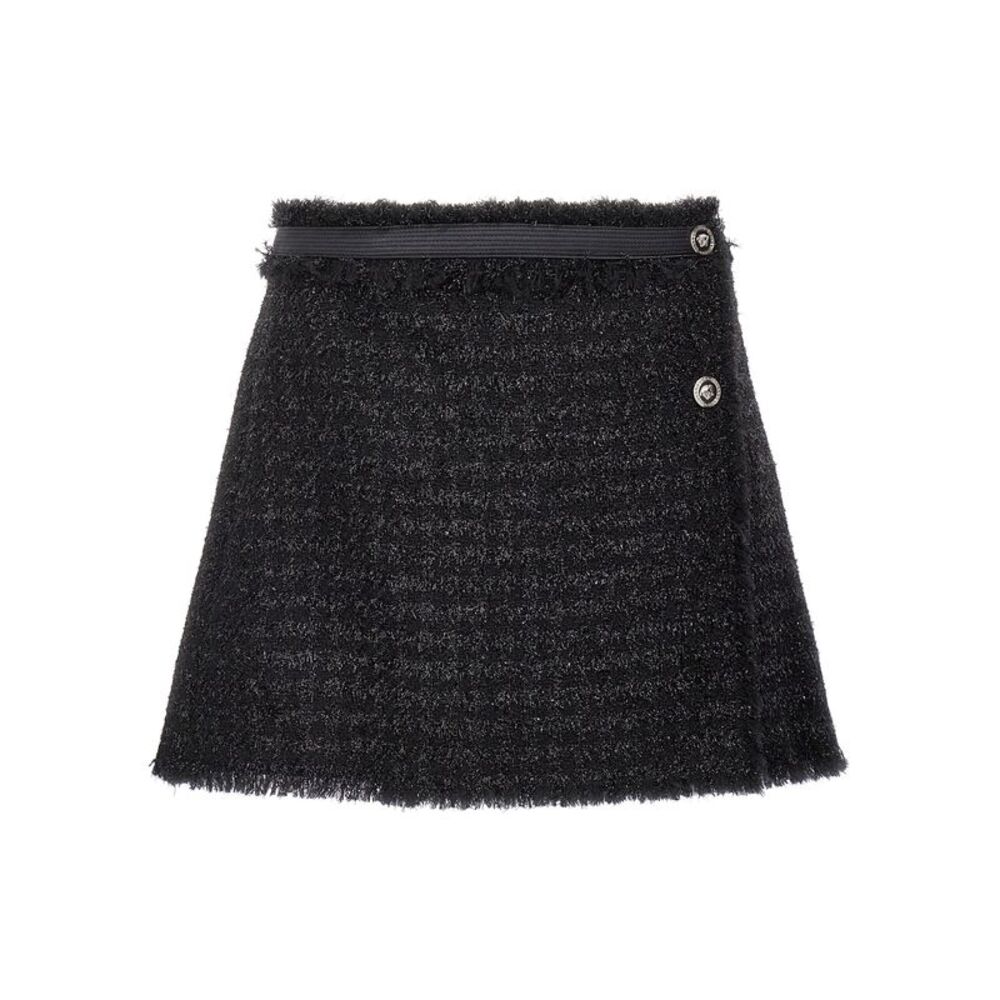 Versace Black Virgin Wool Long Women's Skirt